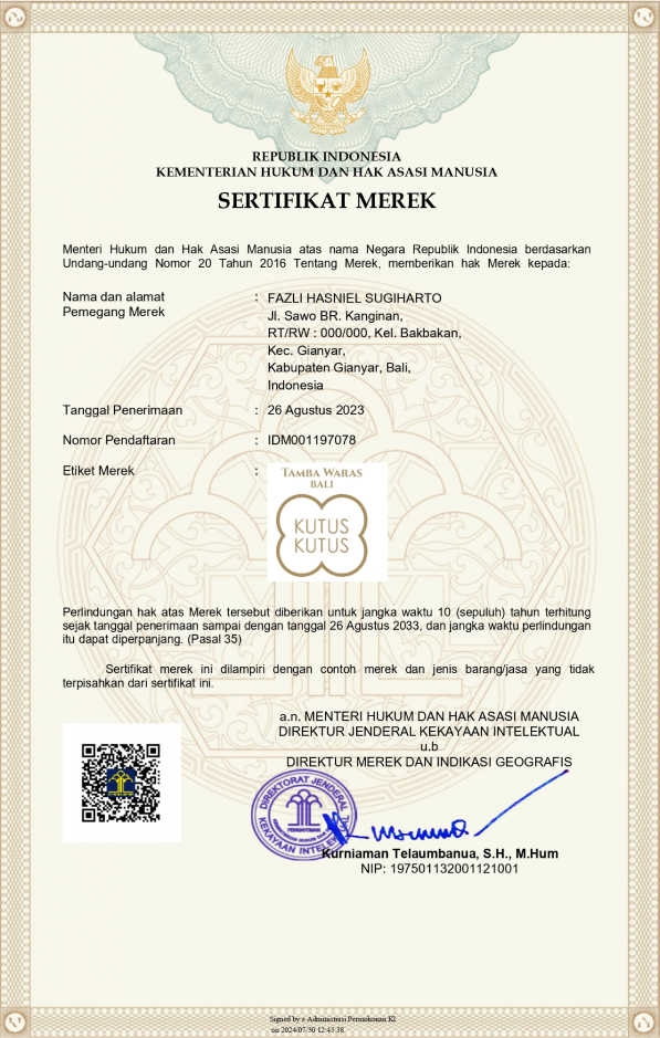 Sertifikat merk kelas 5 Kutus Kutus