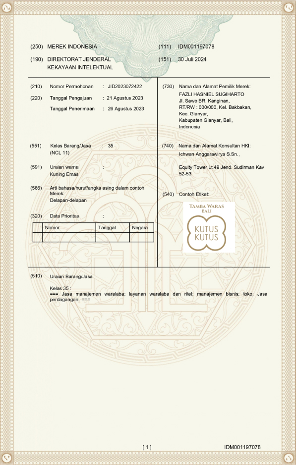 Sertifikat merk kelas 3 Kutus Kutus Lembar 2