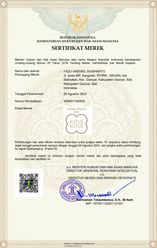 Sertifikat merk kelas 3 Kutus Kutus Lembar 1