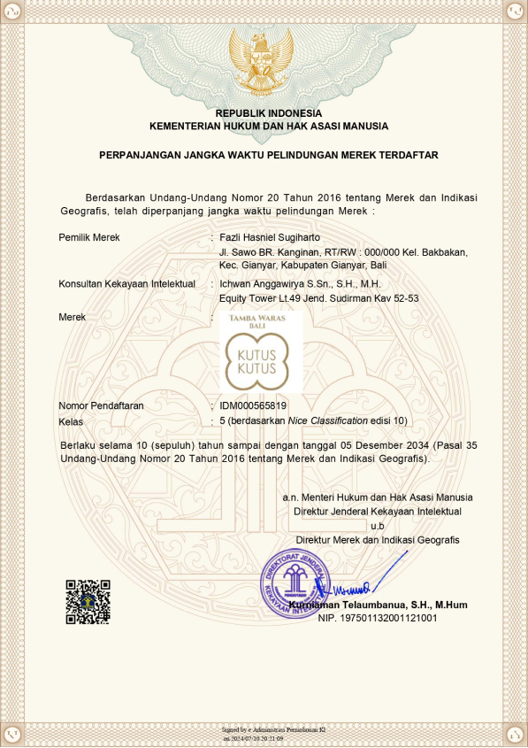 Sertifikat merk kelas 35 Kutus Kutus Lembar 1